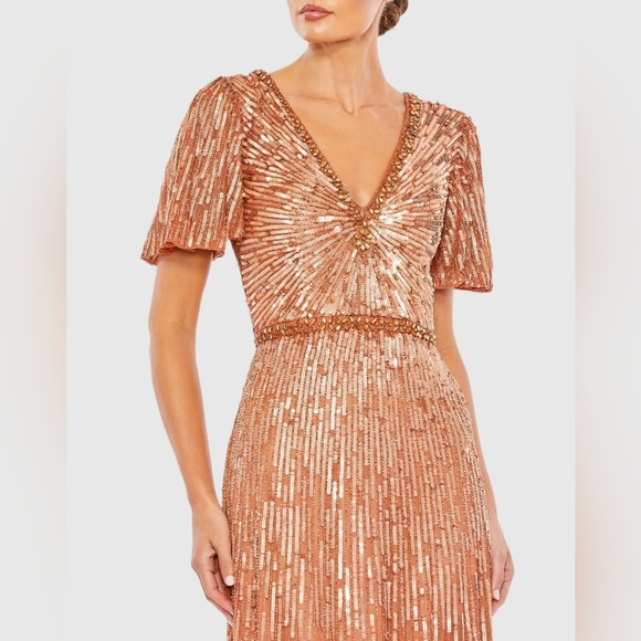 Mac Duggal Dresses & Skirts - NWT Sz 18 Mac Duggal 5538 Copper Embellished V Neck Butterfly Sleeve Column Gown